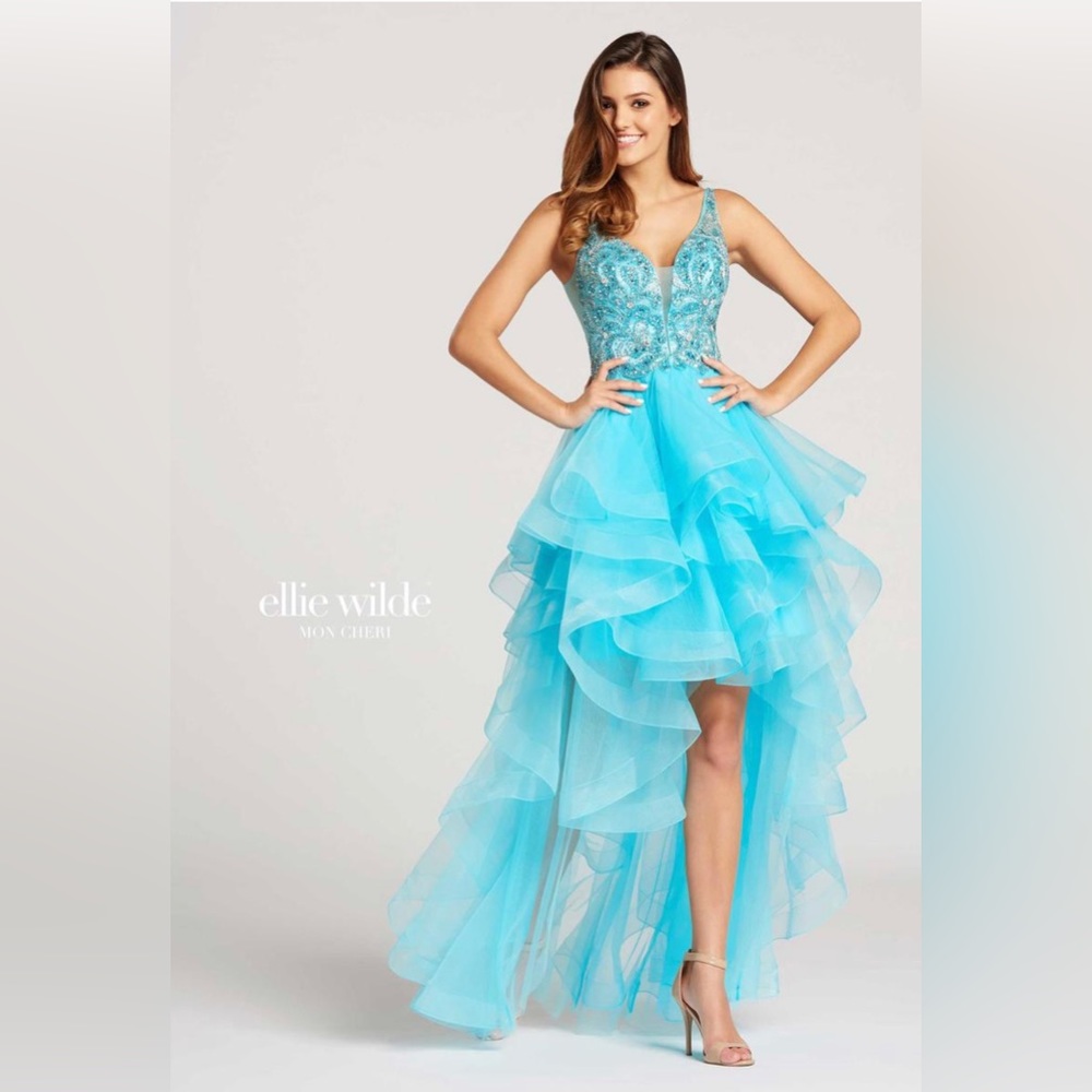 Elle Wilde Moni Cheri Teal High Low Dress NWT